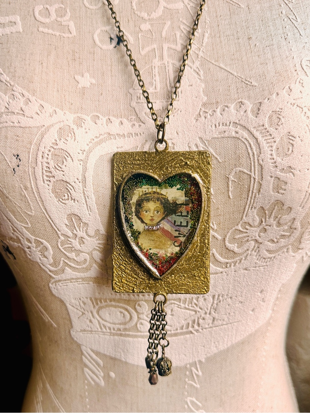 Antique Bronze “Queen of Hearts” Pendant Necklace
